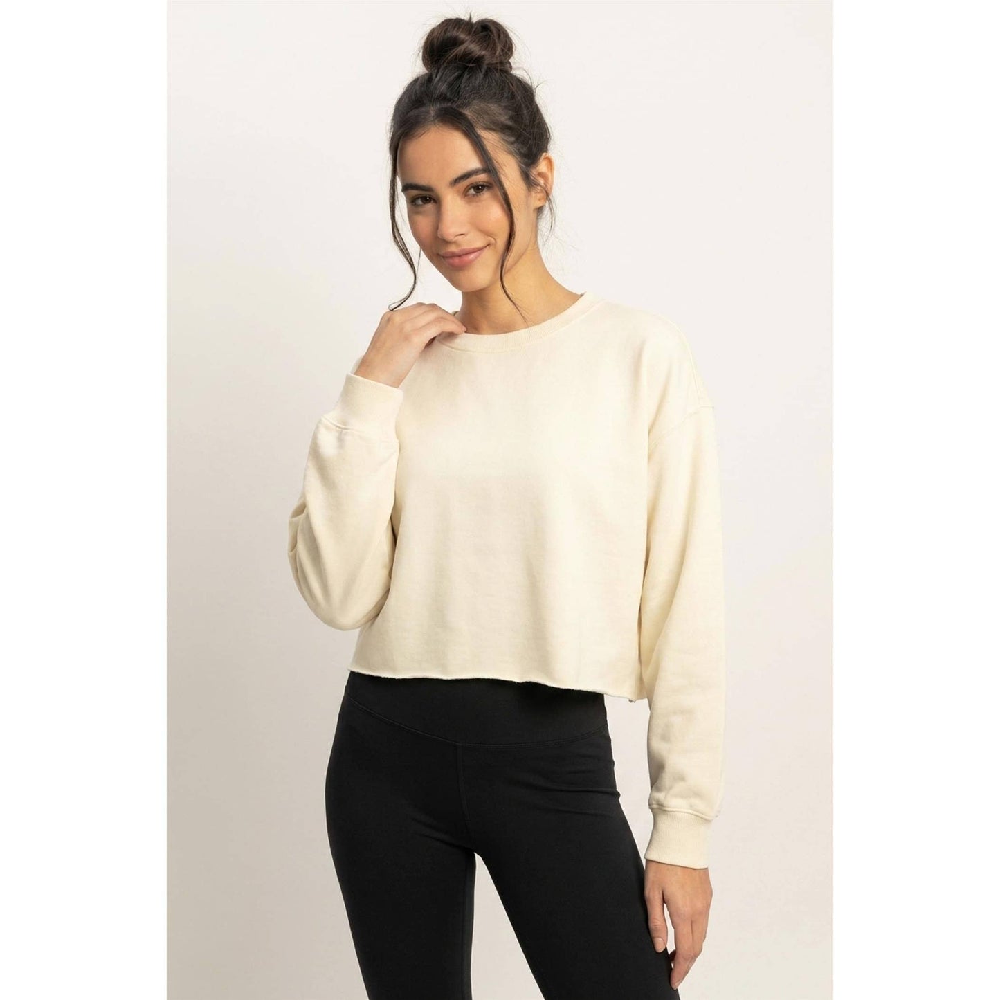 Mineral Wash Raw Hem Cropped Sweatshirt