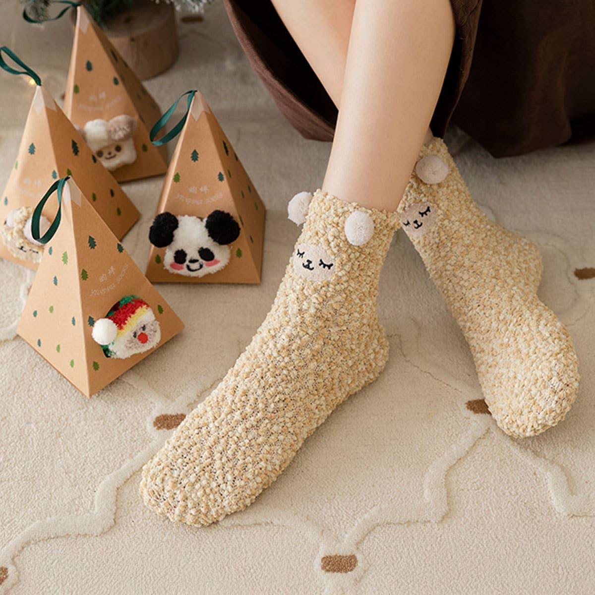 Fuzzy Christmas Socks in an Ornament