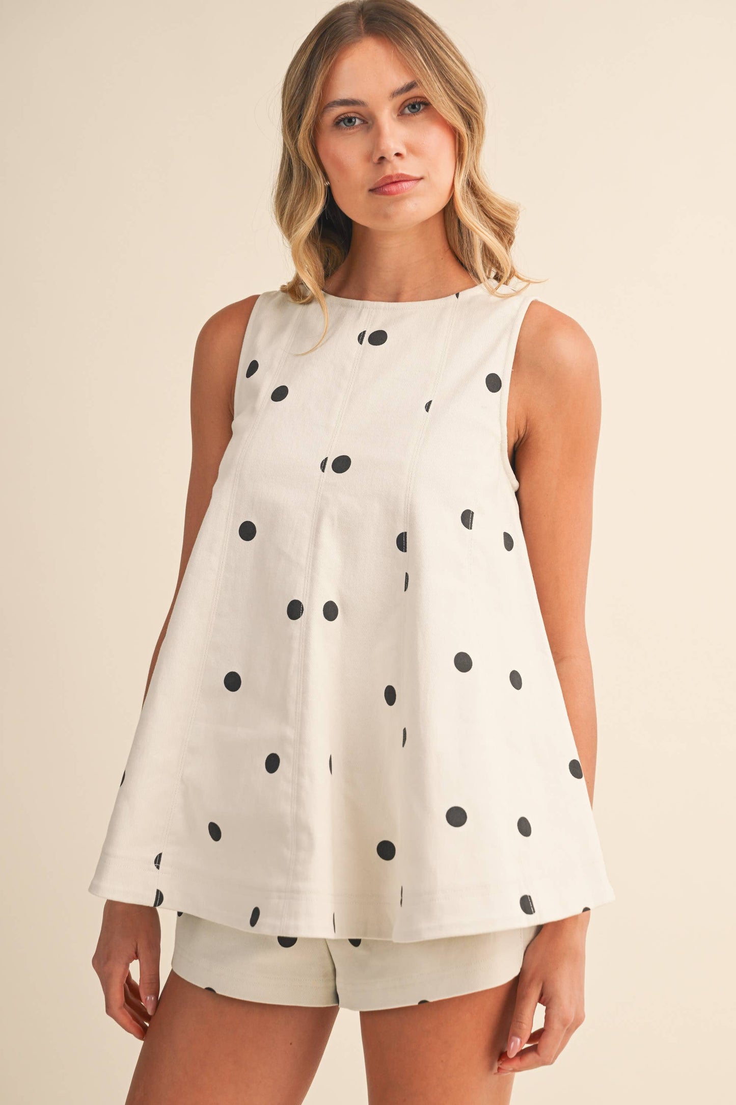 Polka Dot Denim Longline Top and Short Set