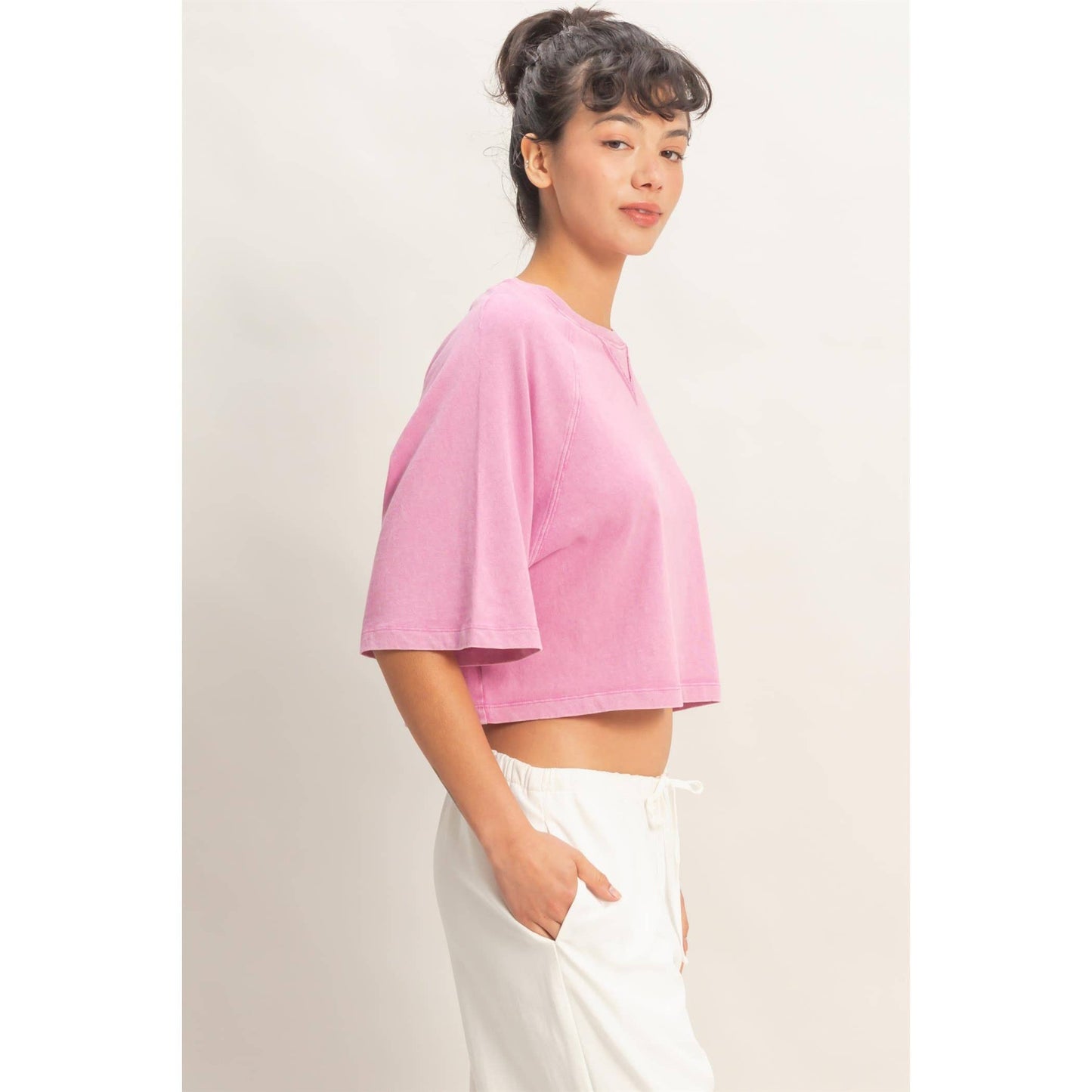 Mineral Washed Cropped Tee: FUCHSIA