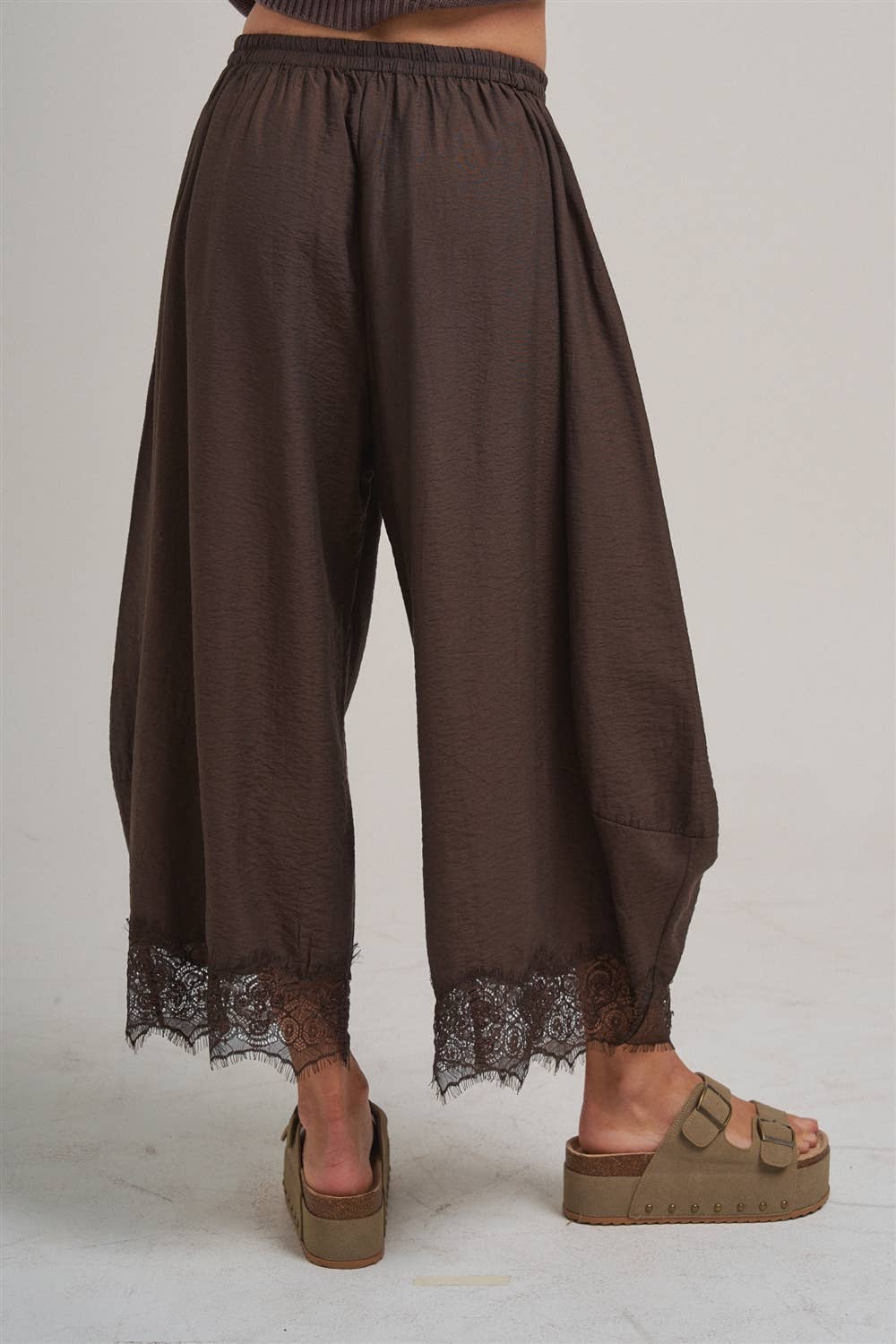 Flowy Balloon Pants with Lace Trim