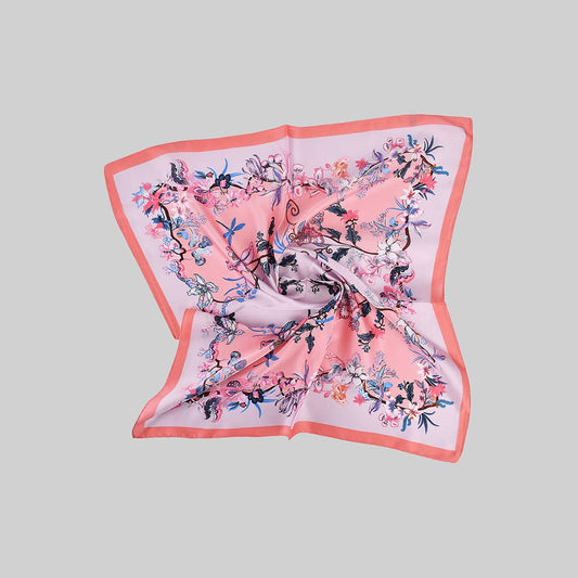 SILKY PINK FLOWER PRINT SQUARE SCARF