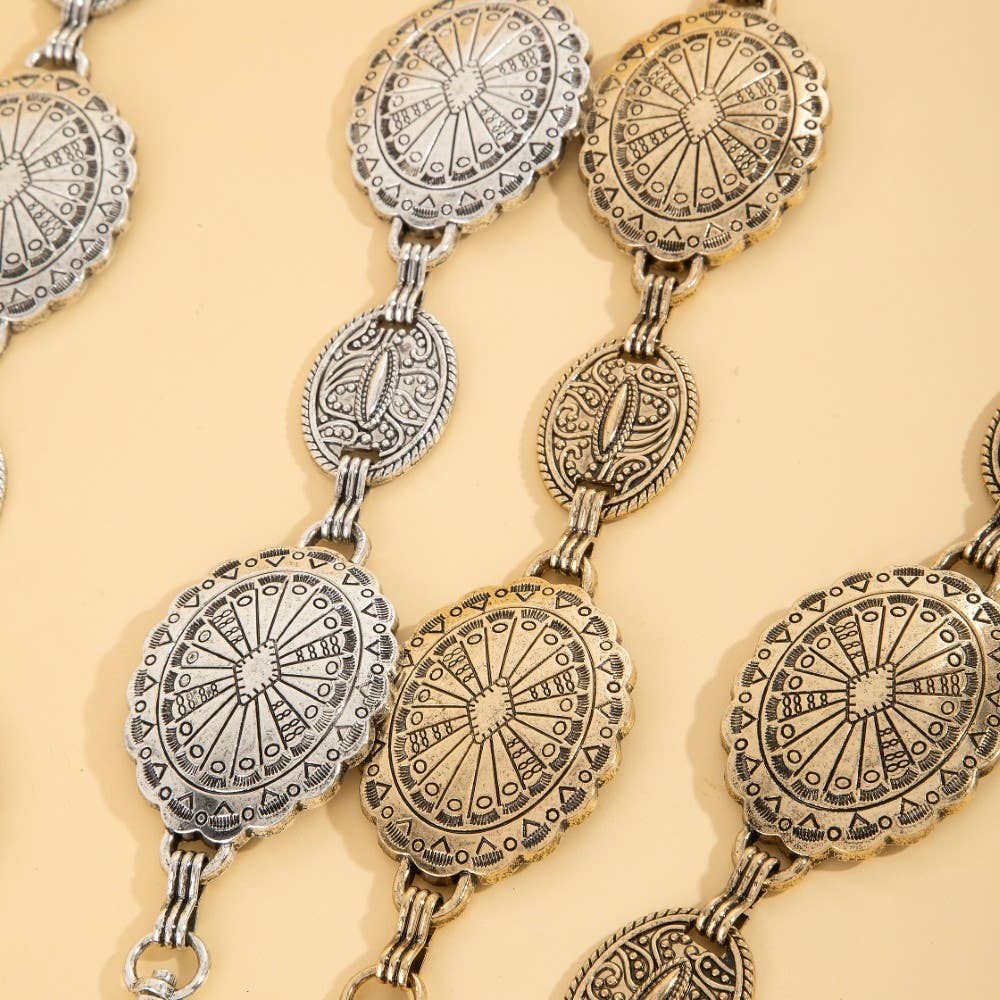 Ornate Oval Western Concho Disc Chain Belt