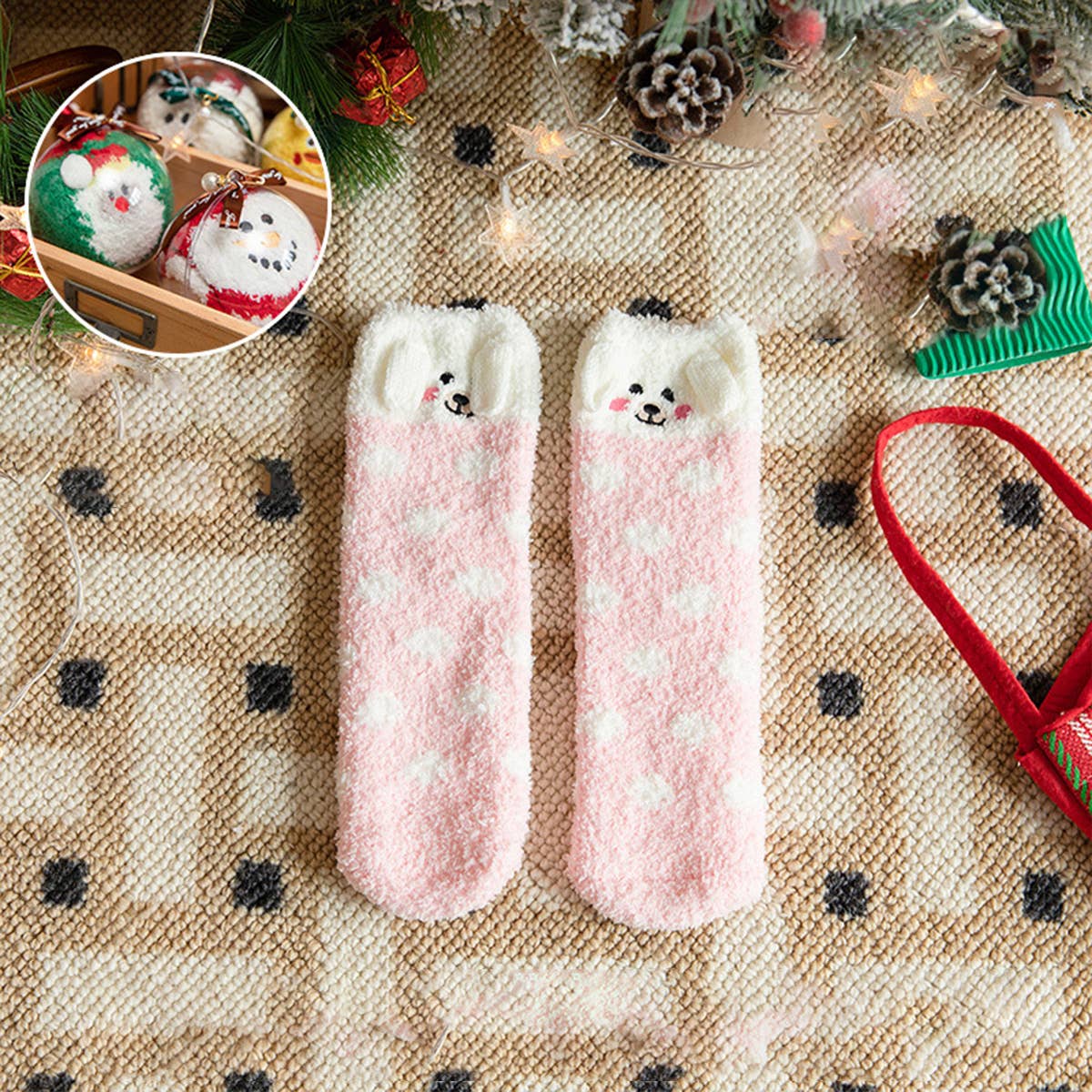 Fuzzy Christmas Socks in an Ornament