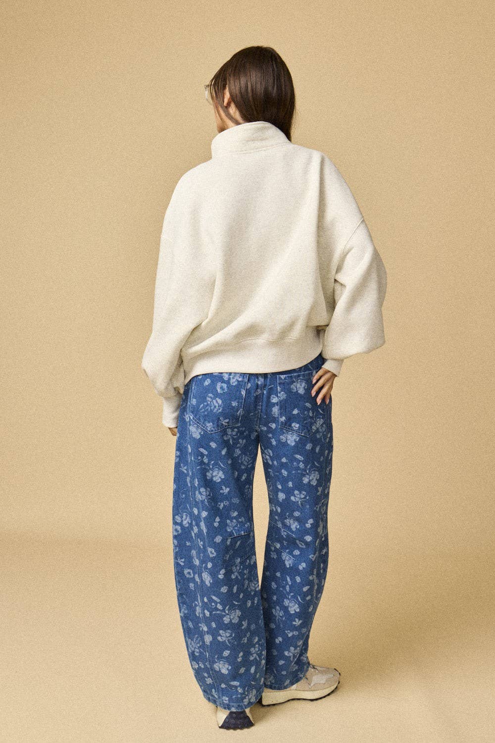 High Collar Half Button-Up Relaxed Fit Pullover