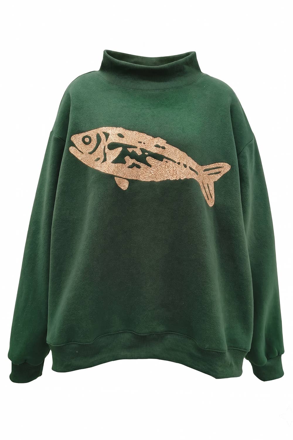 Fish-Embroidered Mock-Neck Sweatshirt