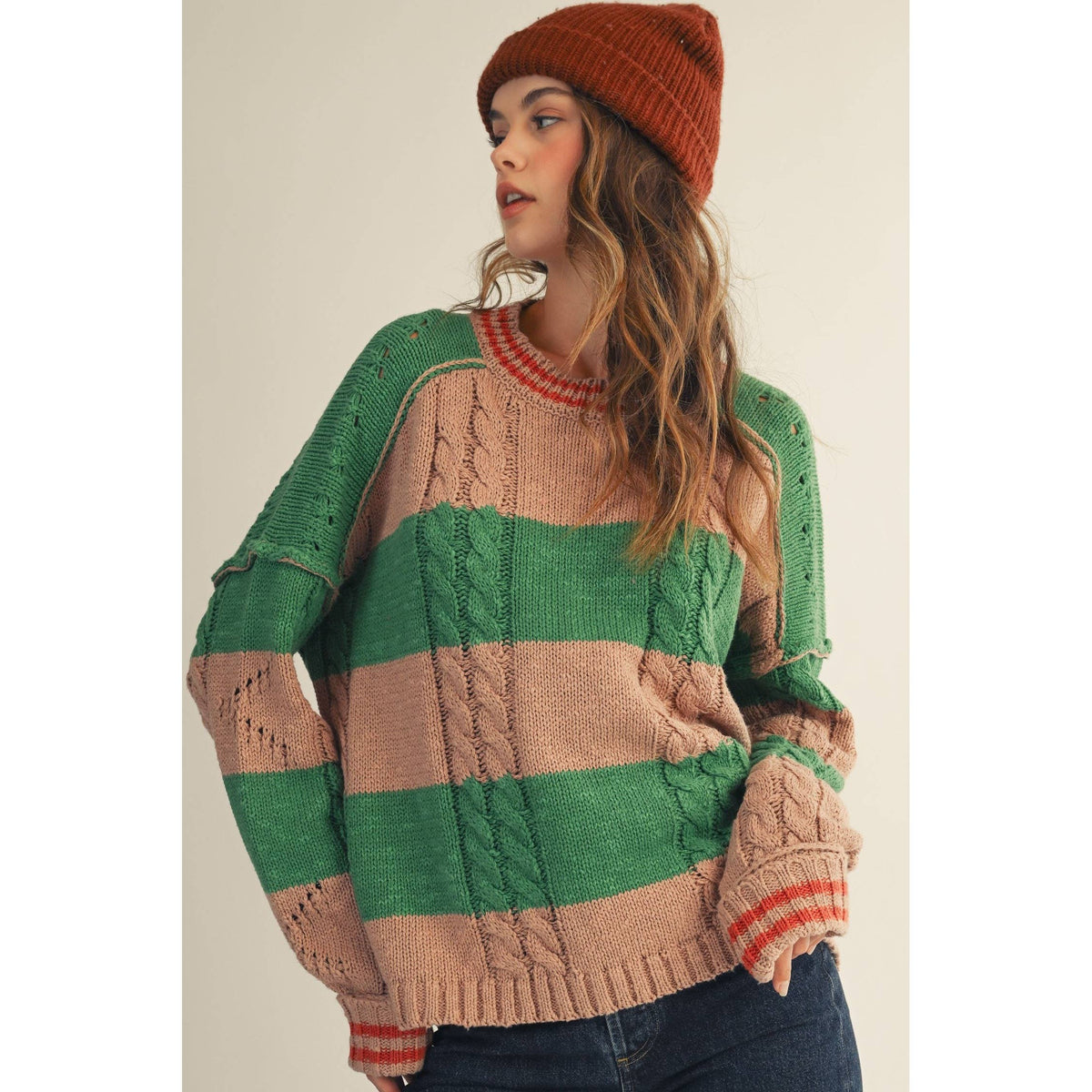 Striped Twisted Ribbed Soft Sweater