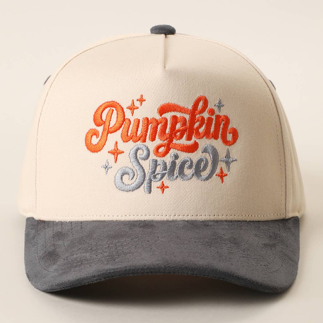 Pumpkin Spice Embroidered Two-Tone Suede Brim Trucker Hat