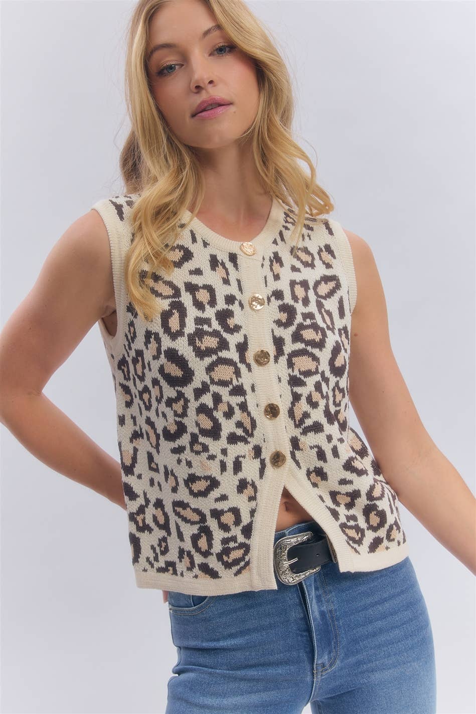 Leopard Sleeveless Sweater Top