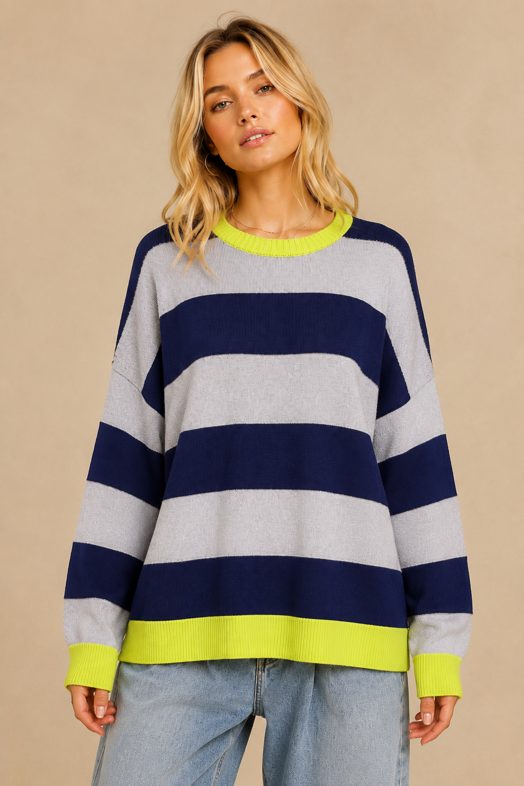 Striped Soft Knit Long Sleeve Sweater Top