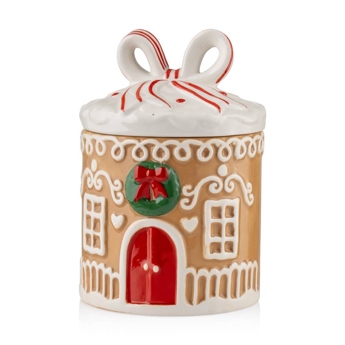 Gingerbread House Ceramic Canister with Bow Lid