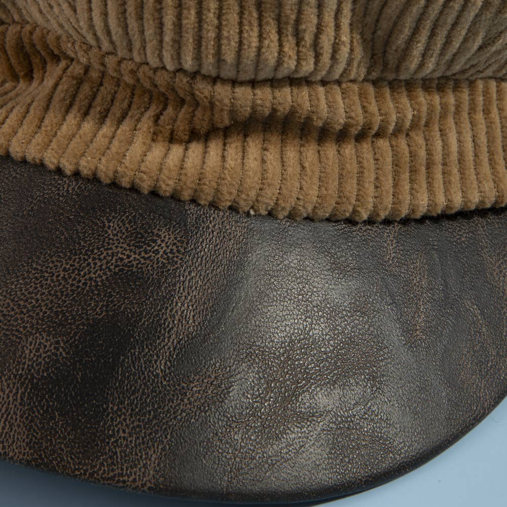Corduroy Newsboy Hat With Vegan Leather Brim