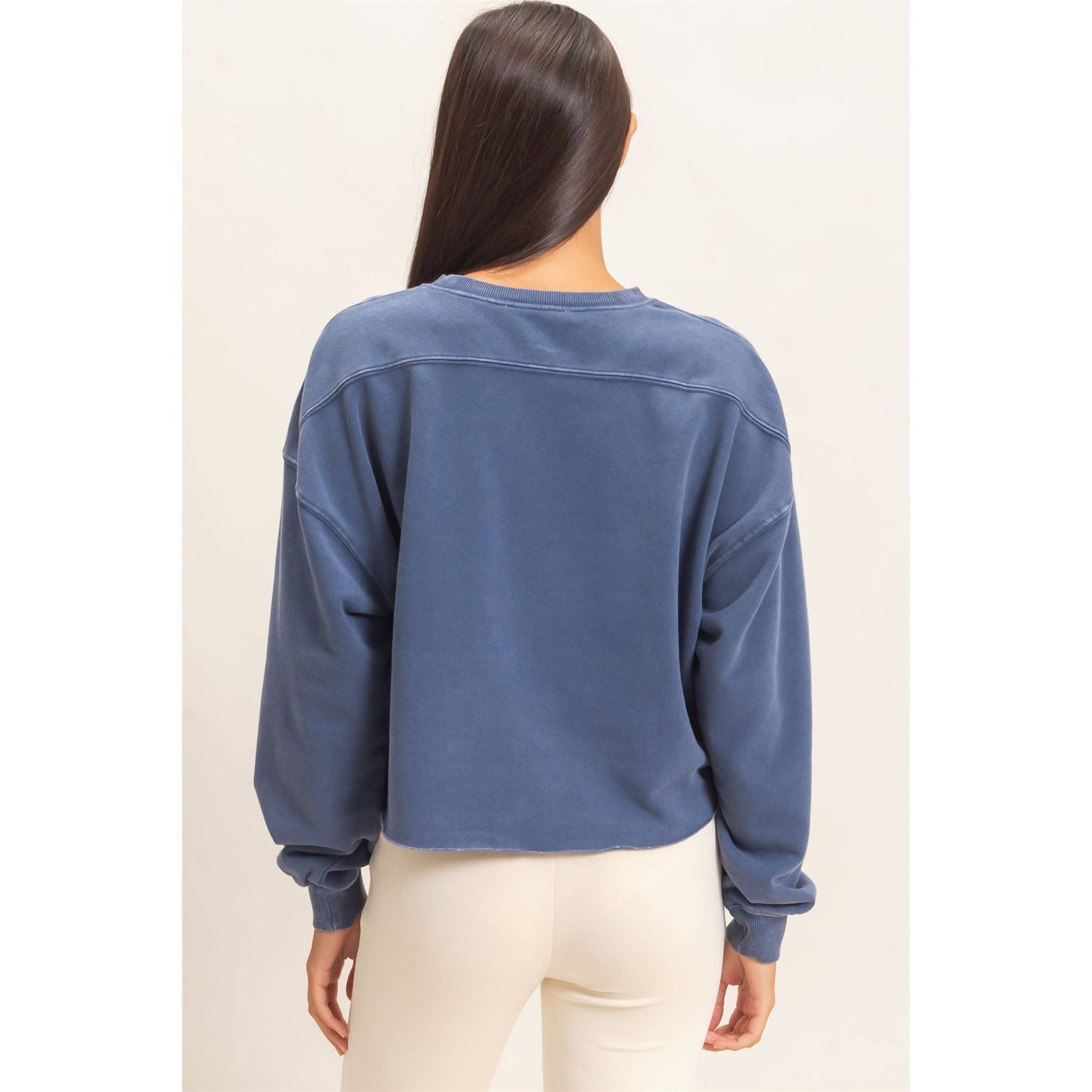 Mineral Wash Raw Hem Cropped Sweatshirt