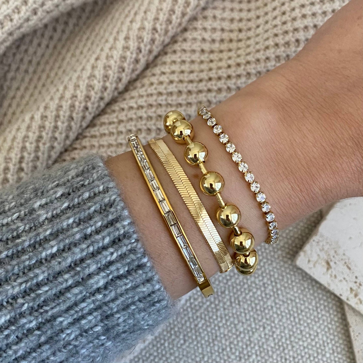 Military Satellite Chain Beaded Bracelet 18k Gold Plated