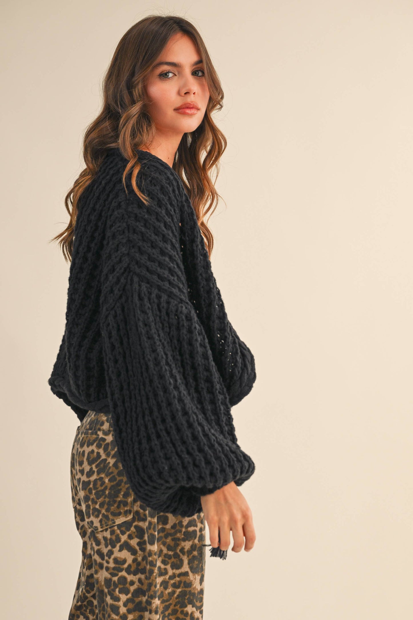 Balloon Sleeve Knit Cardigan