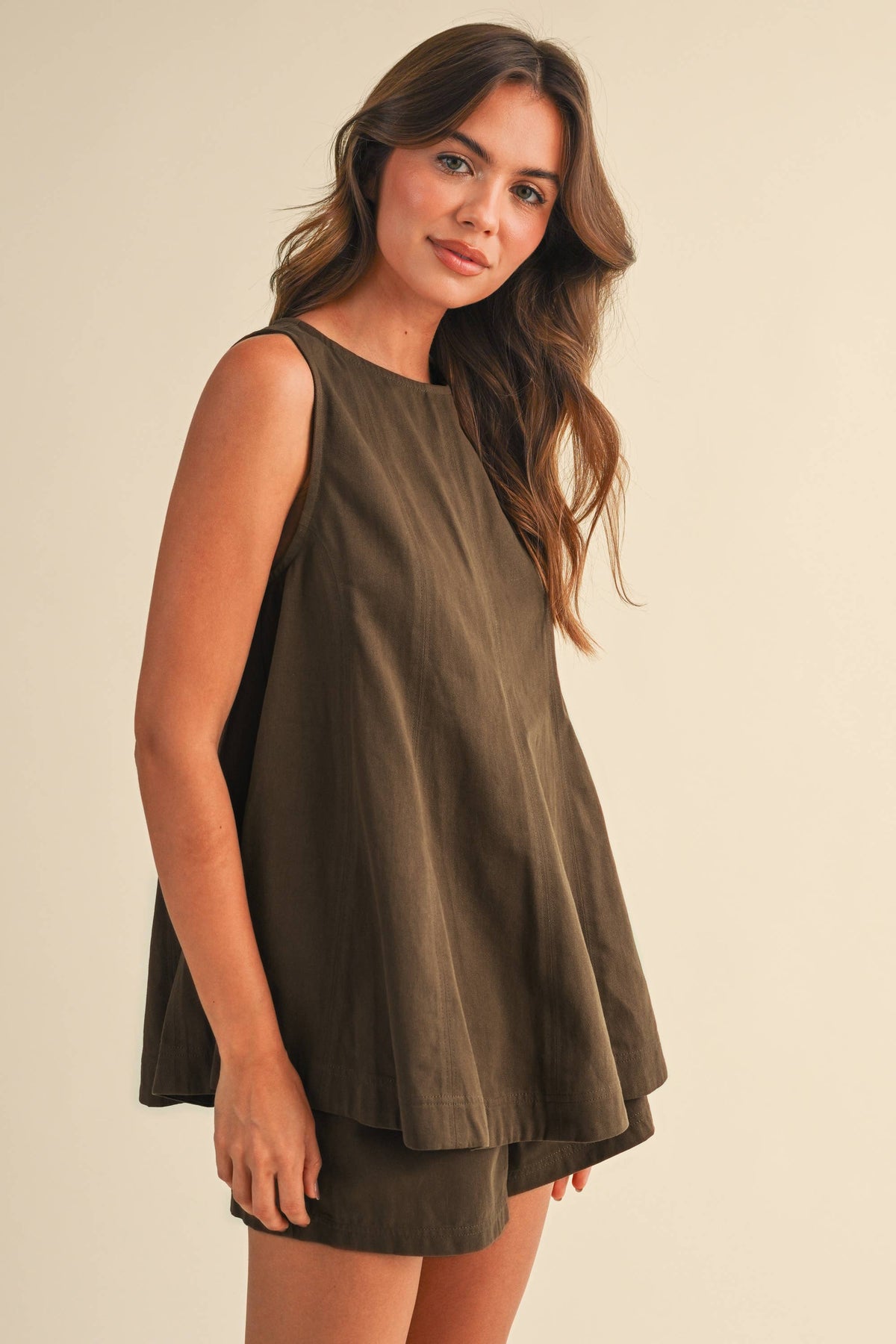 Twill Sleeveless Top and Shorts Set