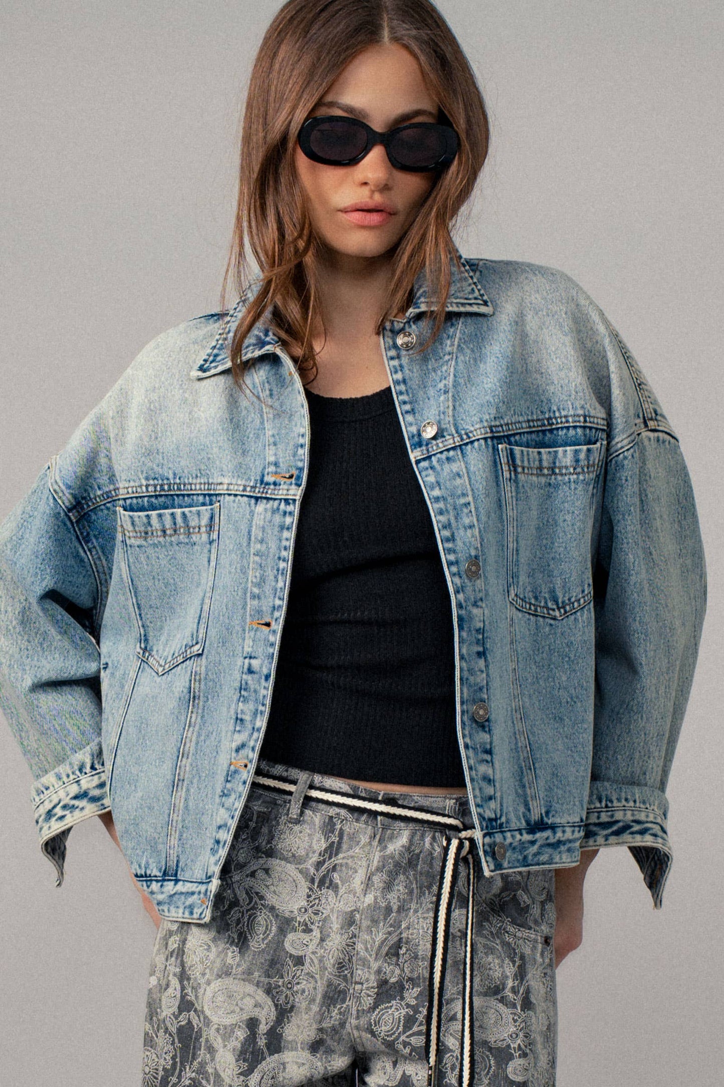 Oversized Button Up Pleated Back Western Jacket