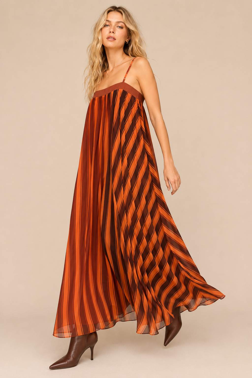 Color Block Sunset Strips Maxi Dress