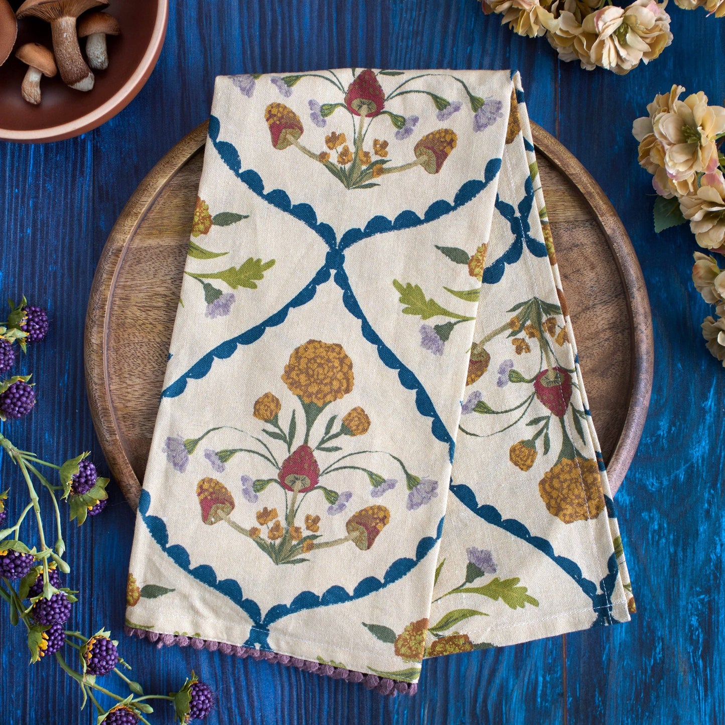 Folk Diamond Floral Kitchen Towel