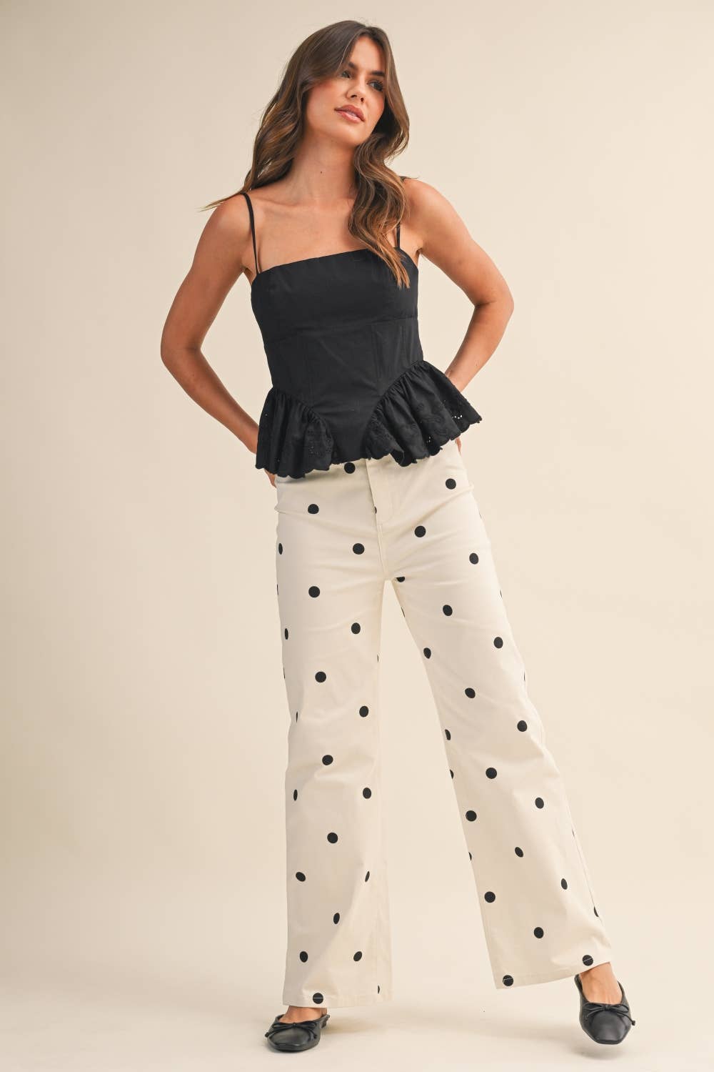 Polka Dot Denim Pants