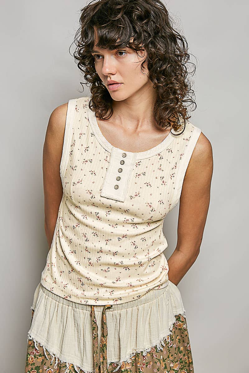 Sleeveless Ribbed Floral Knit Top