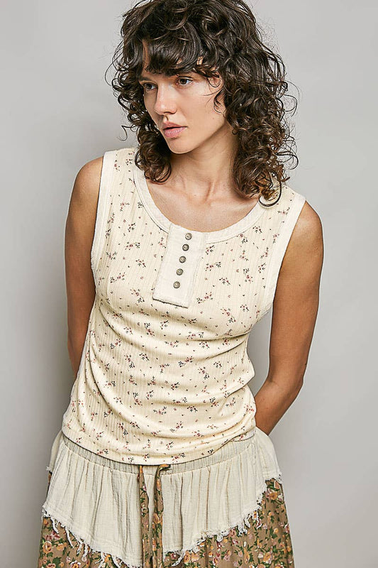 Sleeveless Ribbed Floral Knit Top