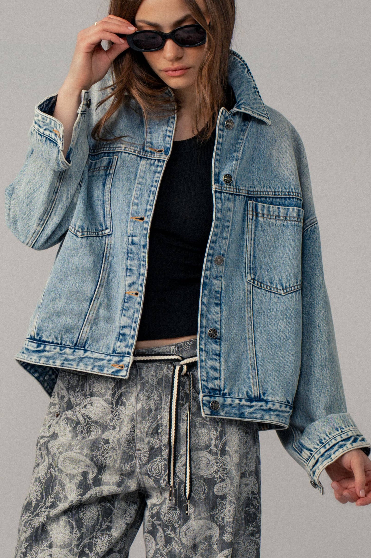 Oversized Button Up Pleated Back Western Jacket