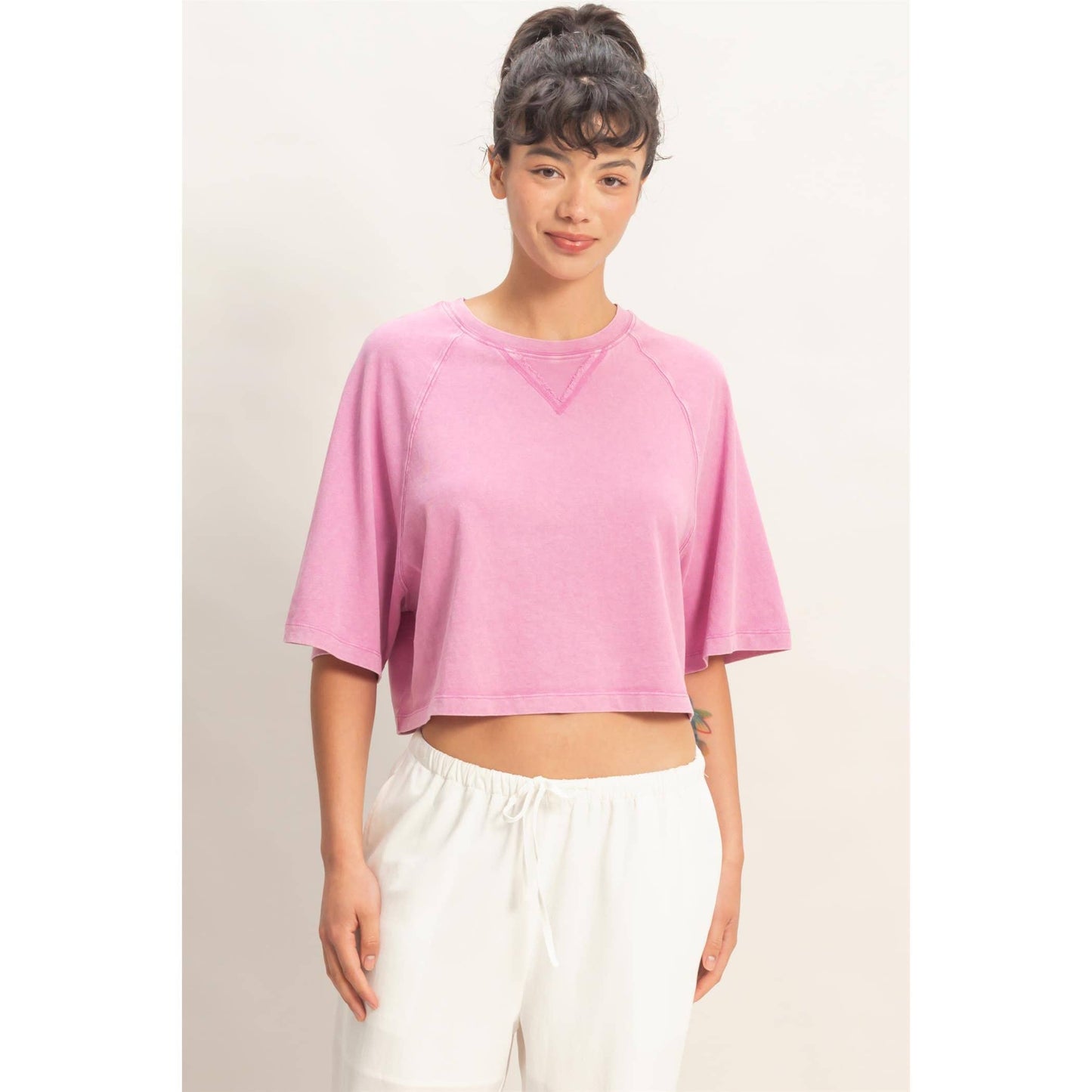 Mineral Washed Cropped Tee: FUCHSIA