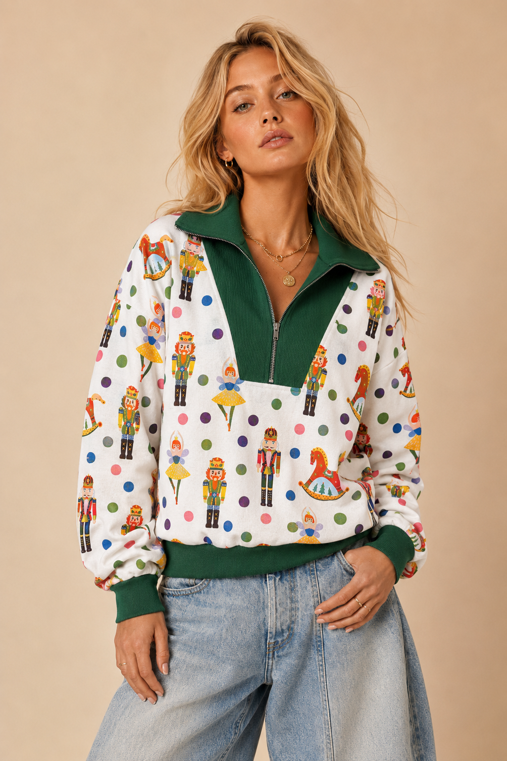 Nutcracker Print Quarter-Zip Sweatshirt