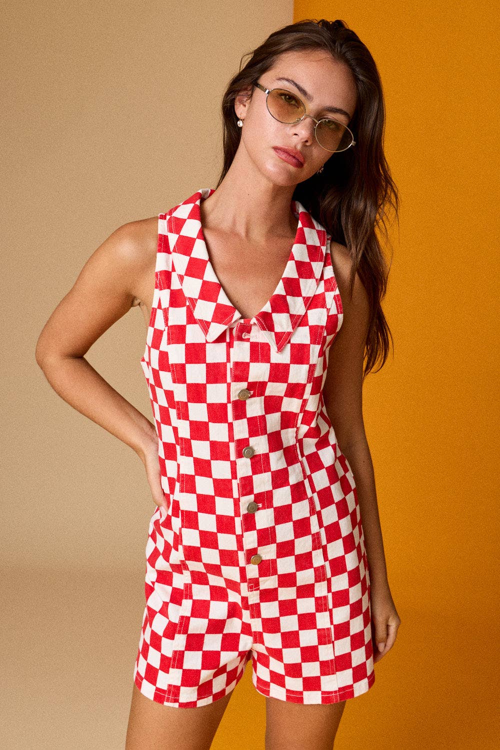 Denim Checker Romper