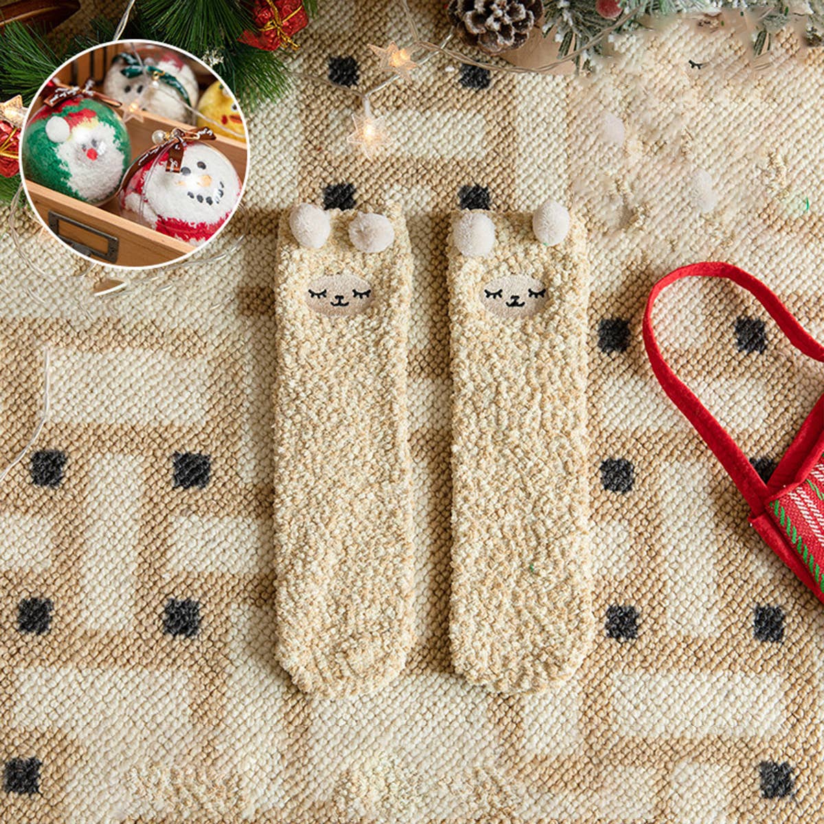Fuzzy Christmas Socks in an Ornament