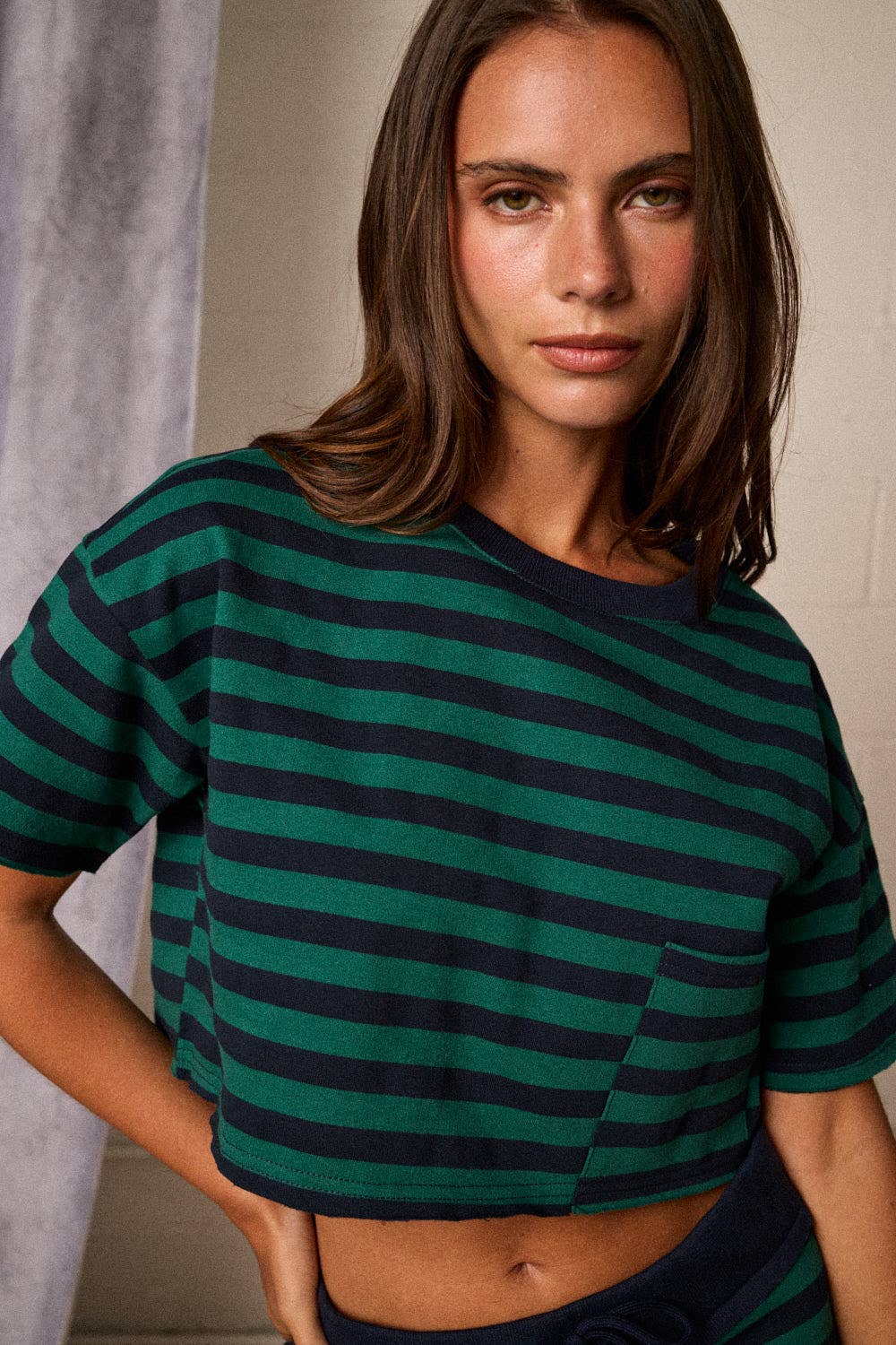 Crop T-shirt and Skort Striped Set