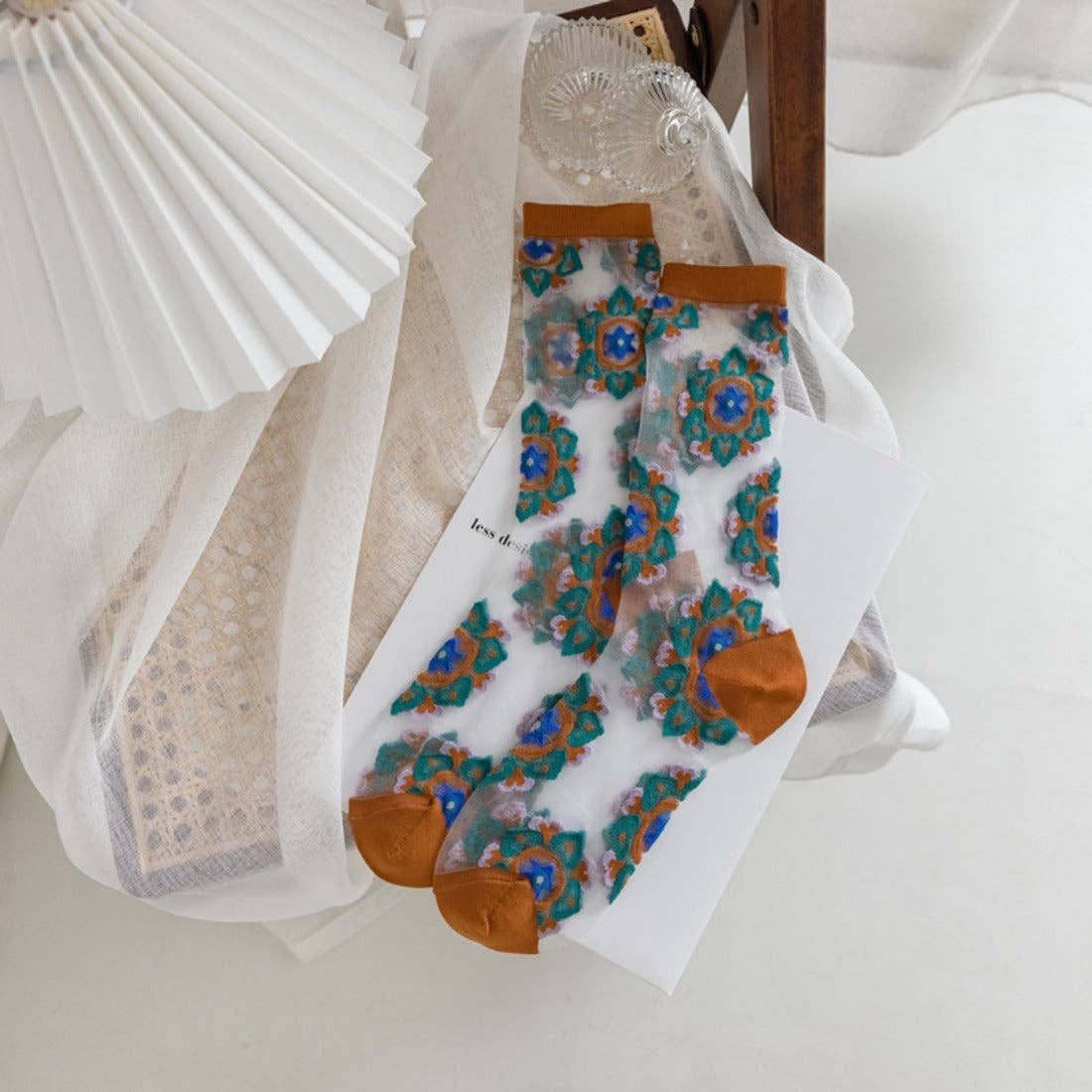 Sheer Floral Mid-Calf Socks