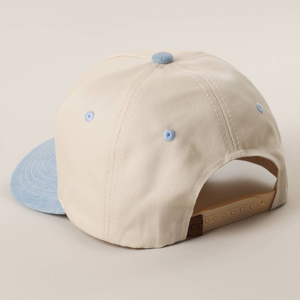Floral American Flag Embroidered Two-Tone Denim Trucker Hat