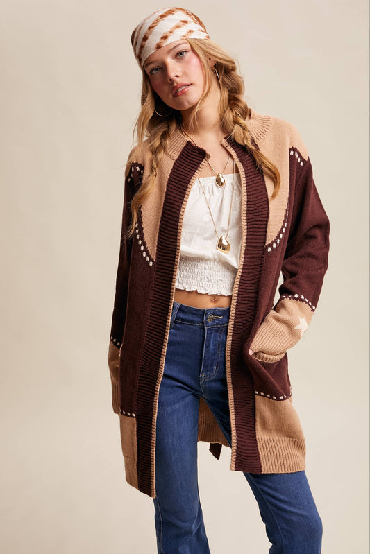 Western Horseshoe Belted Cardigan