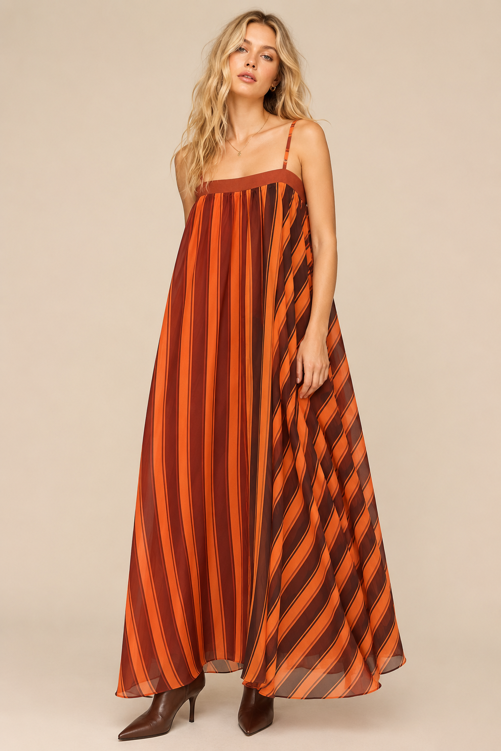 Color Block Sunset Strips Maxi Dress