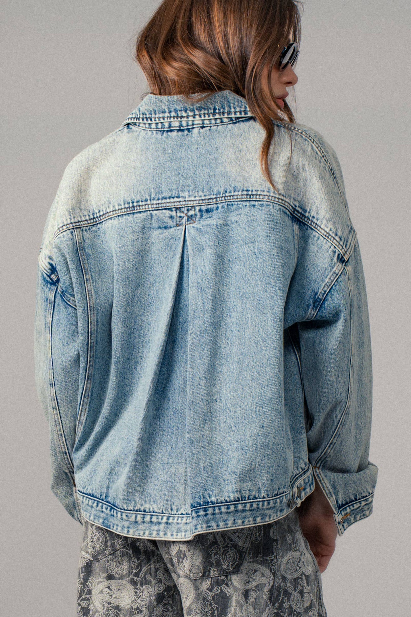 Oversized Button Up Pleated Back Western Jacket