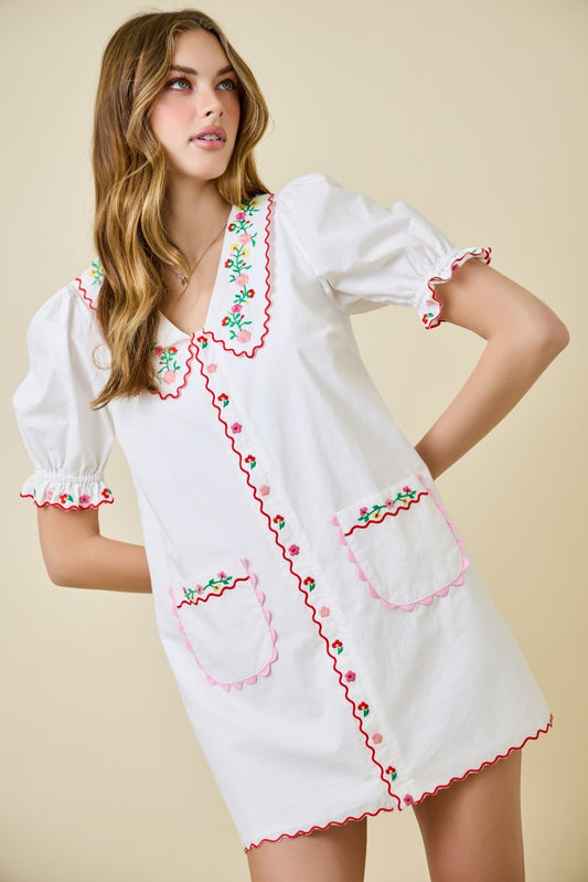 Flower Embroidered Mini Dress