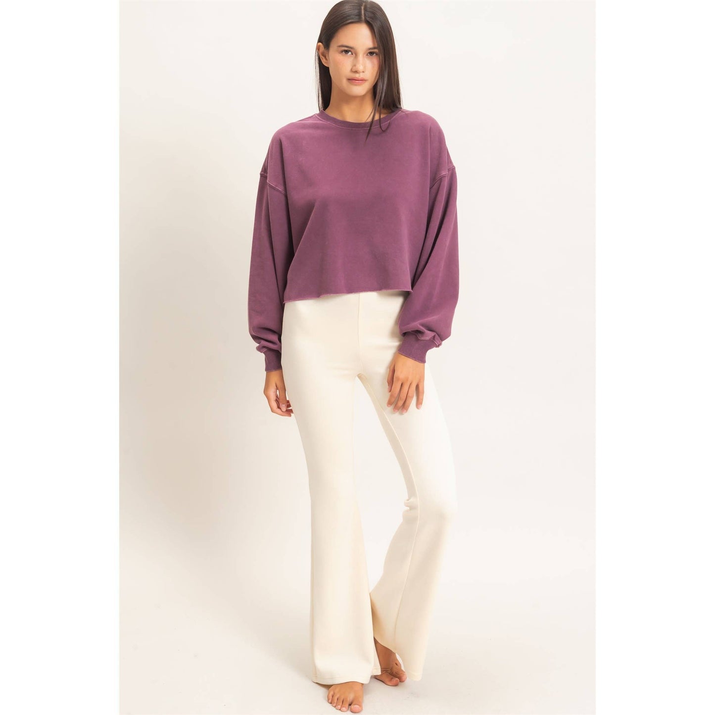 Mineral Wash Raw Hem Cropped Sweatshirt