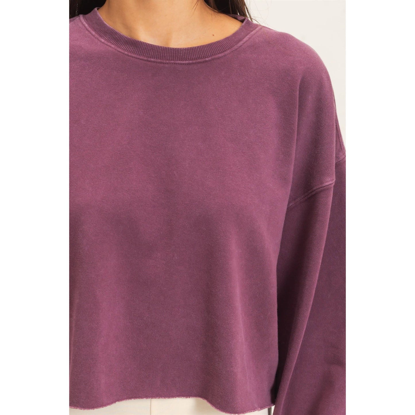 Mineral Wash Raw Hem Cropped Sweatshirt