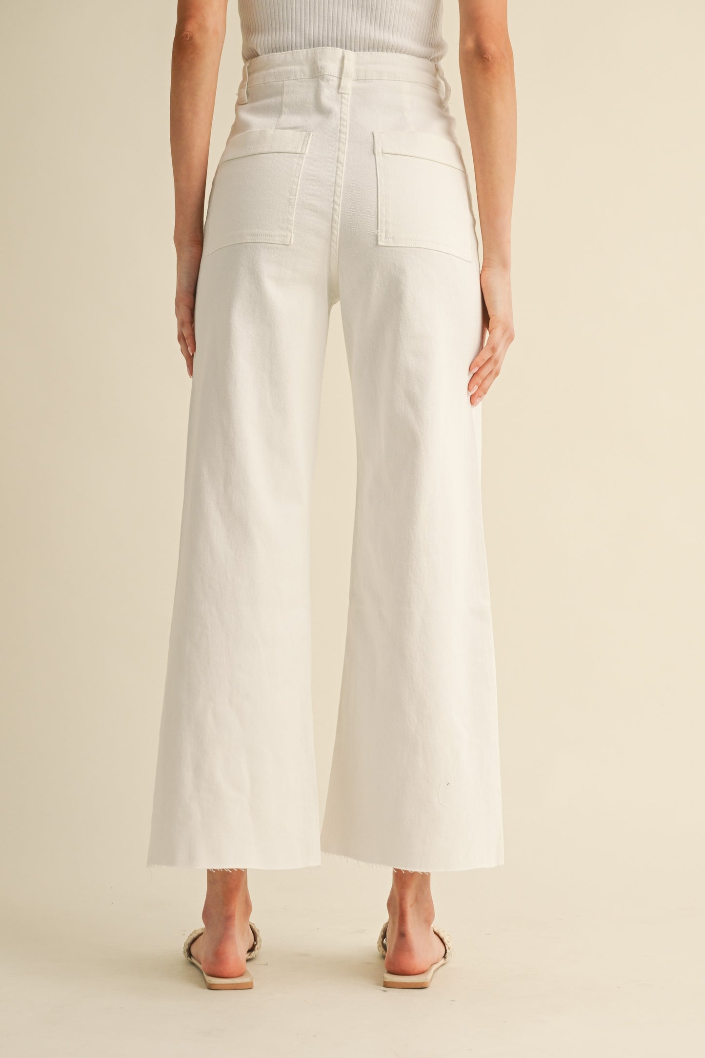 White Stretch Wide Leg Jeans