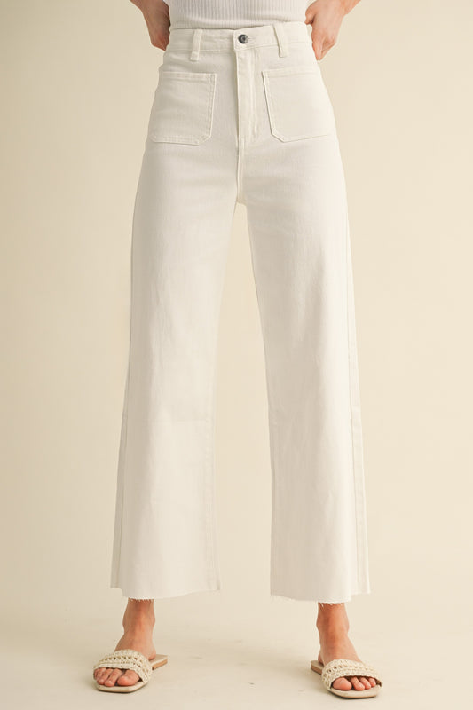 White Stretch Wide Leg Jeans