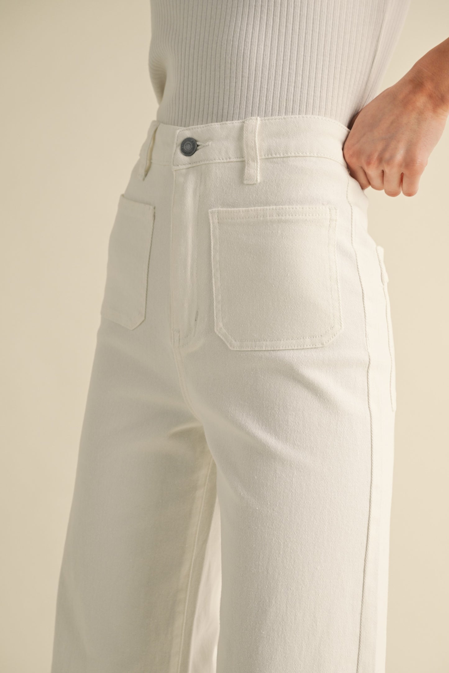 White Stretch Wide Leg Jeans