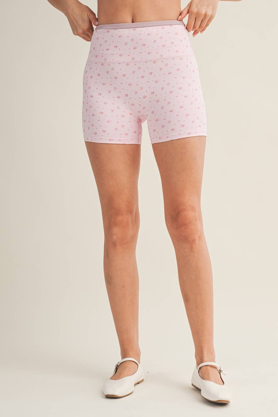 Ditsy Print Contrast Binding Biker Shorts
