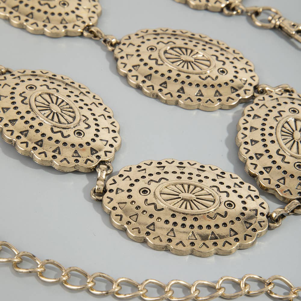 Starburst Medallion Scalloped Concho Chain Belt