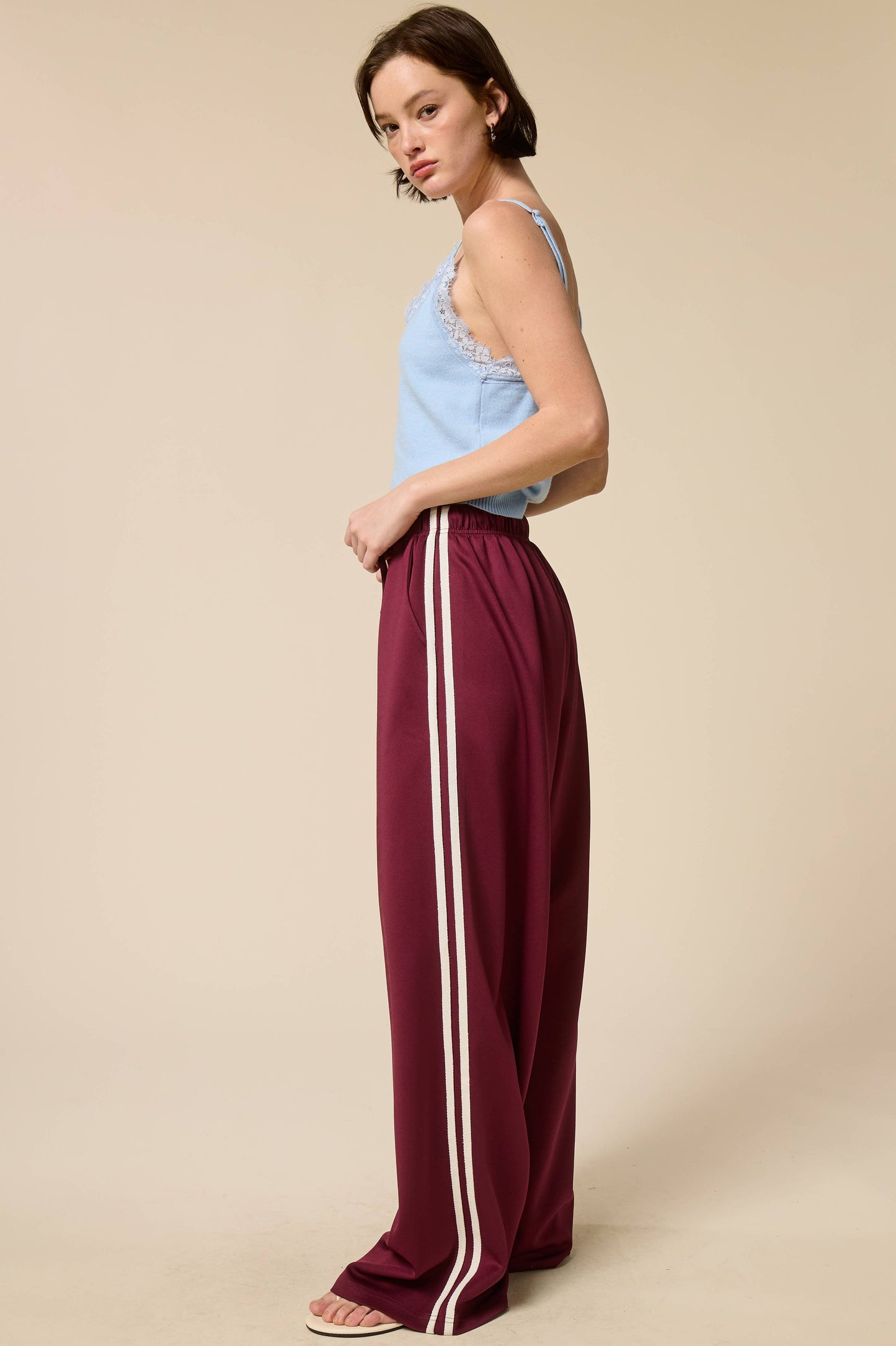 Wide Leg Track Pants with Side Stripes