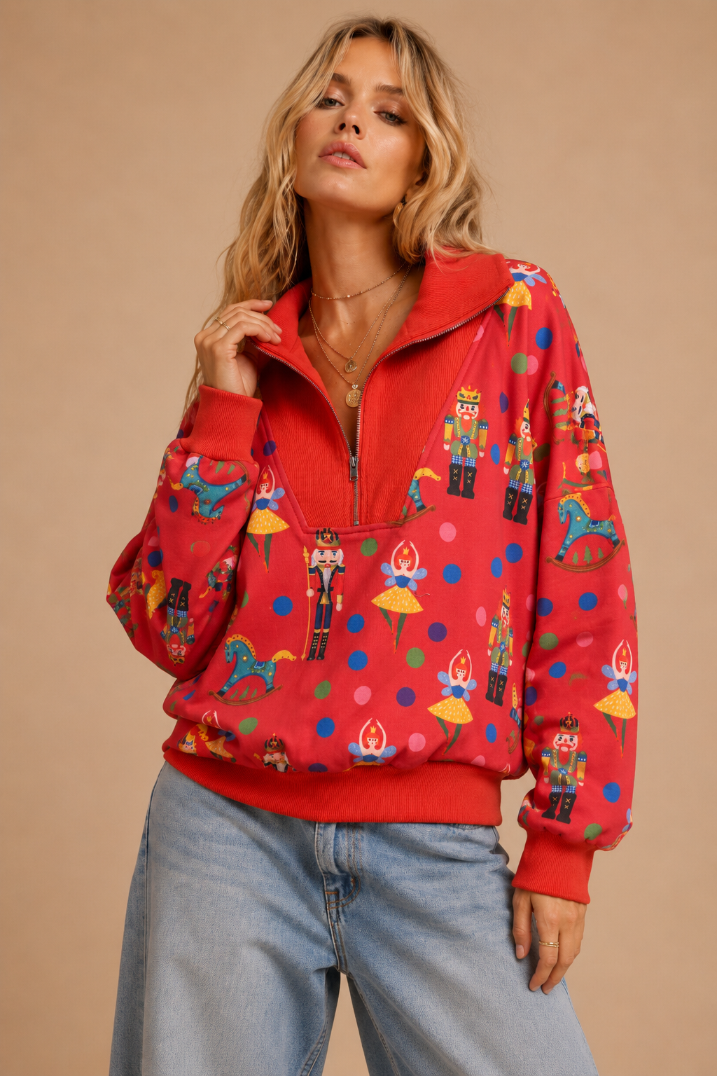 Nutcracker Print Quarter-Zip Sweatshirt