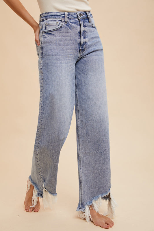 Distressed Hem Straight Fit Jeans