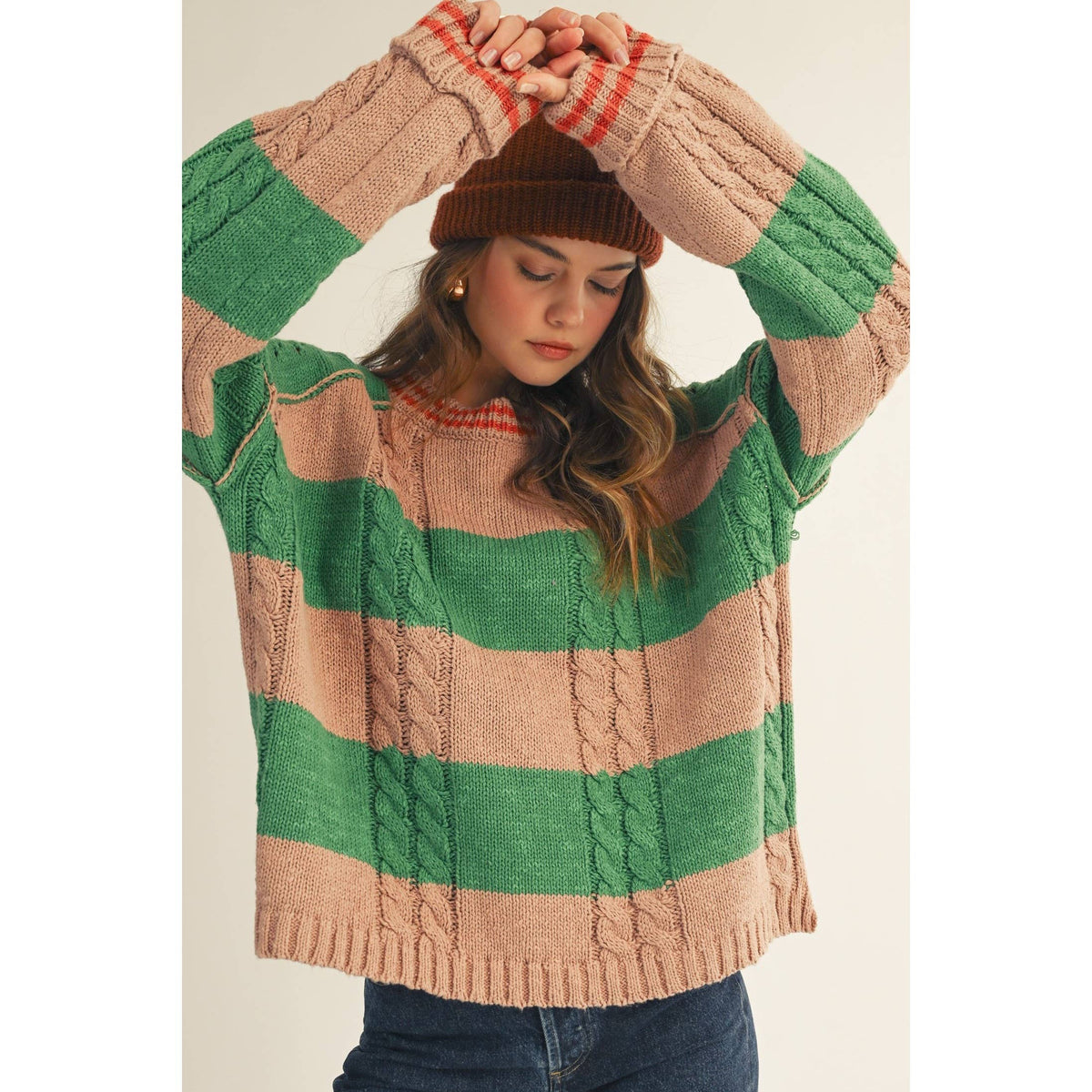 Striped Twisted Ribbed Soft Sweater