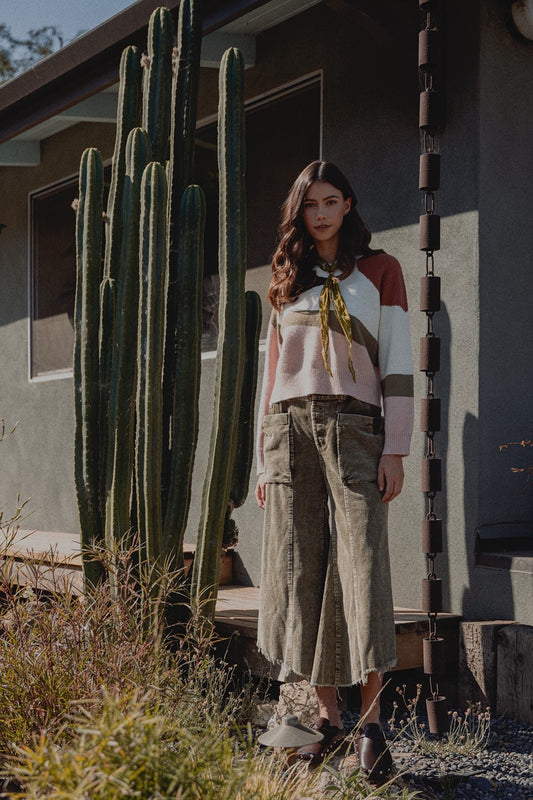 Olive Cropped Fray Hem Wide Leg Pants